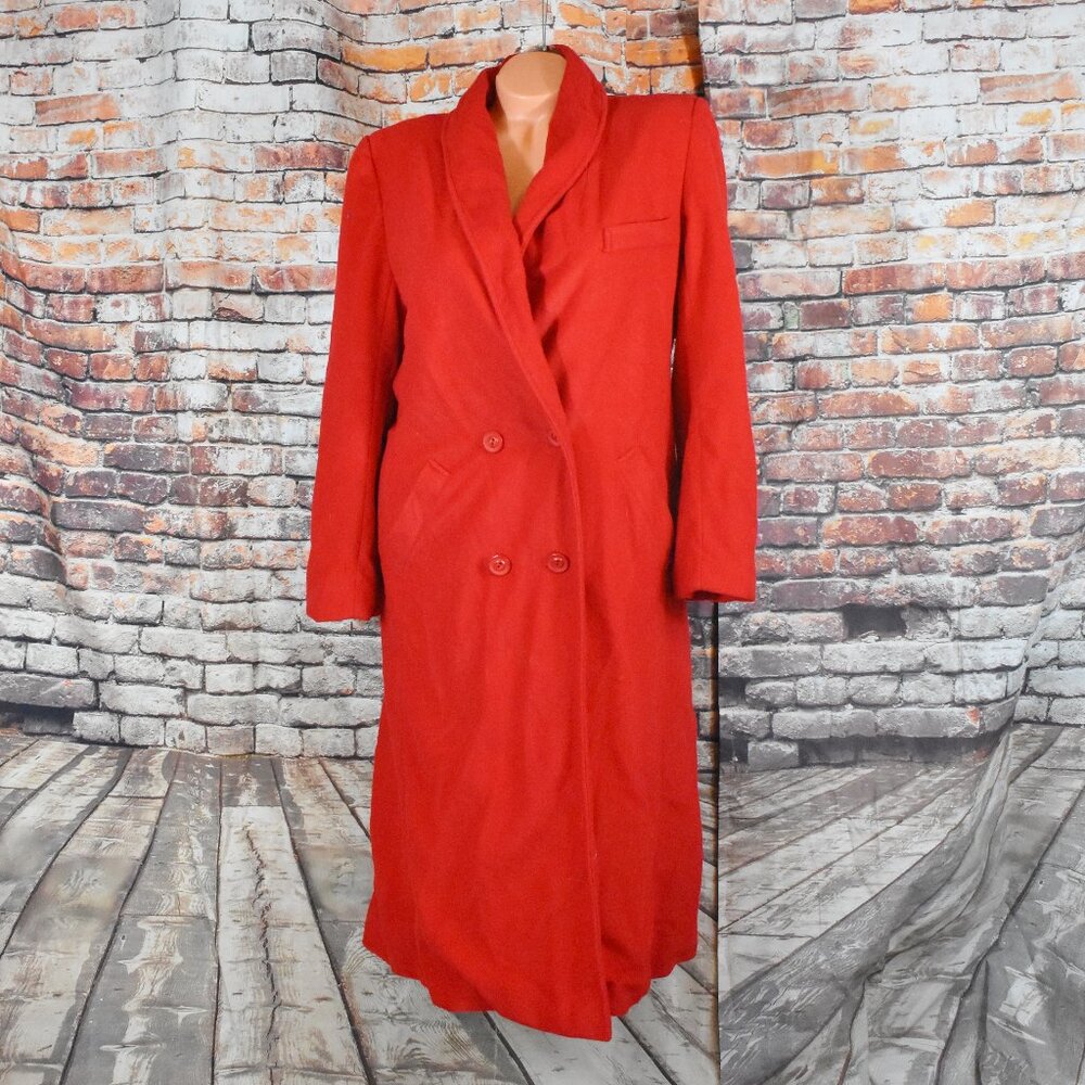 Vintage Kashmiracle By Wellington Red Long Coat Jacket Lined Union Made